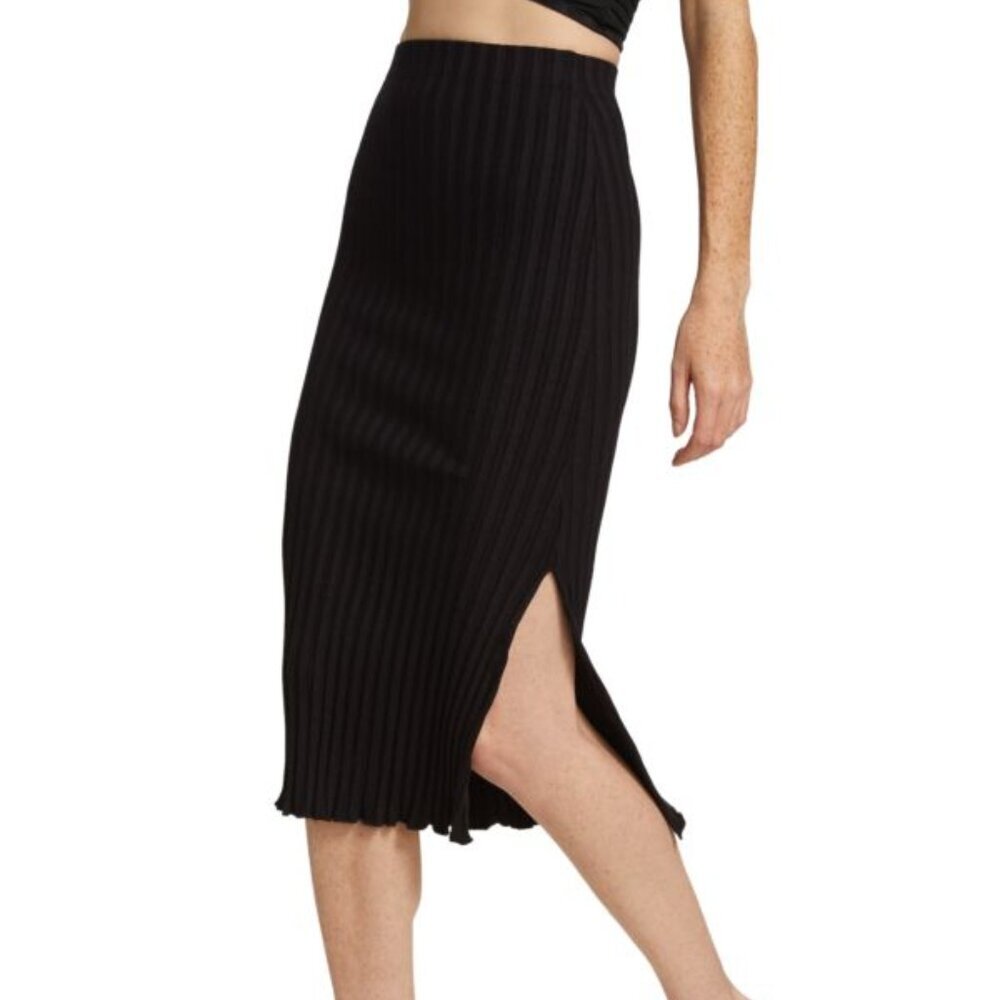 Simon Miller Akuma Rib-Knit Skirt Black Pleated Side Slit Sz Small Ribbed Basics - Picture 4 of 9